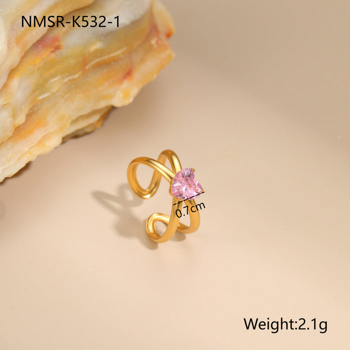 Wholesale Geometric pink zircon stainless steel ring