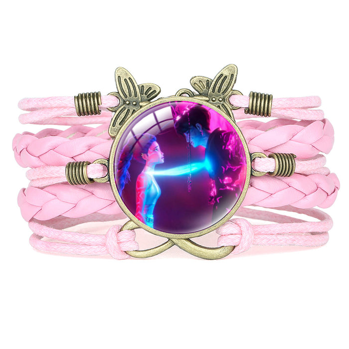 Wholesale KPOP Retro Butterfly Combination Cute Pink Multi-Layer Braided Girl Bracelet