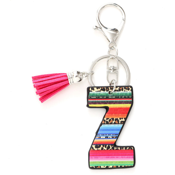 Wholesale Tassel Rainbow Letters Leopard Leather Keychain JDC-KC-YiTian016