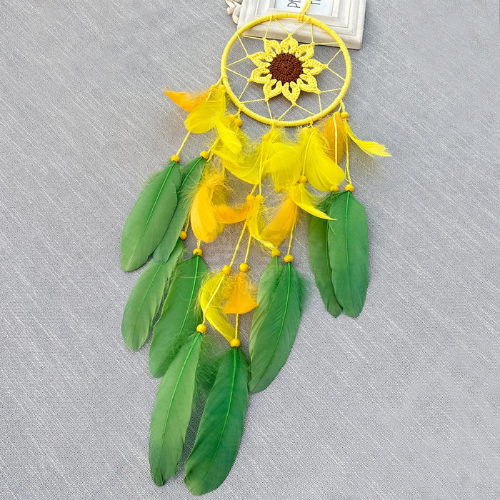 Wholesale Crocheted Sunflower Dream Catcher Baby Mobile Feather Wind Chime Decorative MOQ≥2