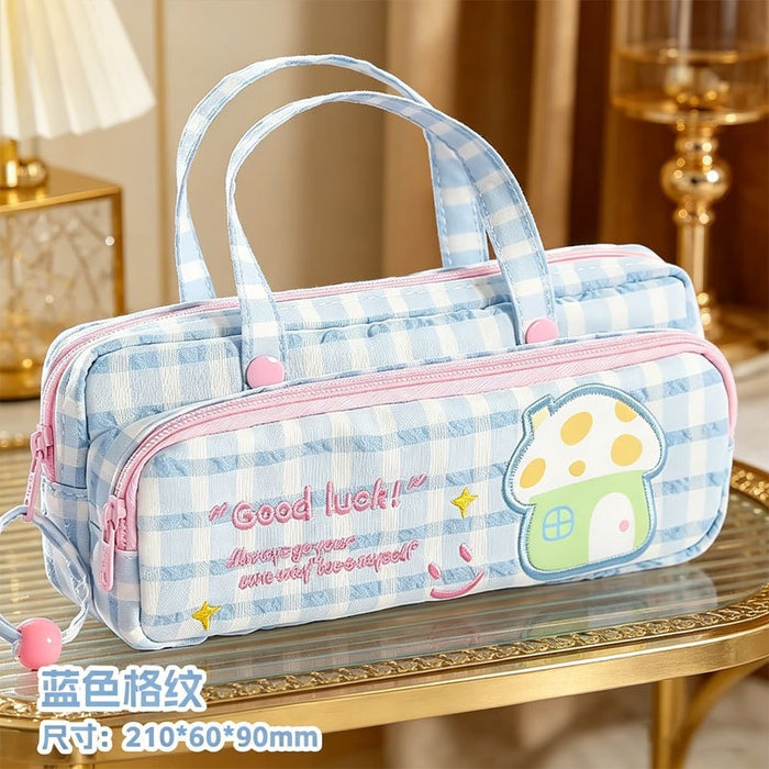 Wholesale Fabric Pencil Case Trendy Pink Plaid Face For School Girls