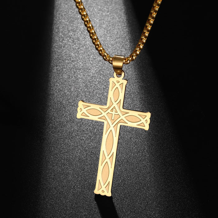 Wholesale Titanium Steel Simple Cross Necklace JDC-NE-FengH002