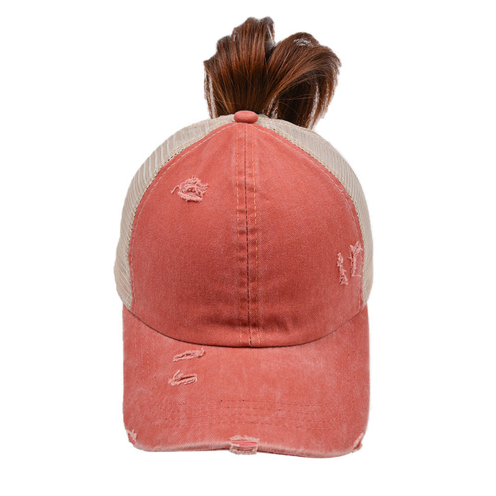 Wholesale Cotton Washed Cross Ponytail Baseball Cap JDC-HT-WenR003