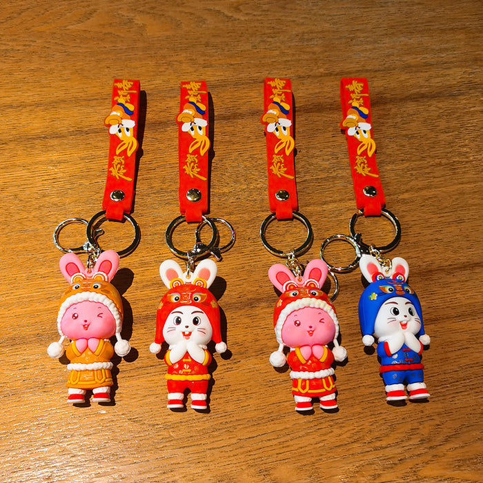 Wholesale Rubber Cartoon Rabbit Doll Three-Dimensional Keychain JDC-KC-Tingm101