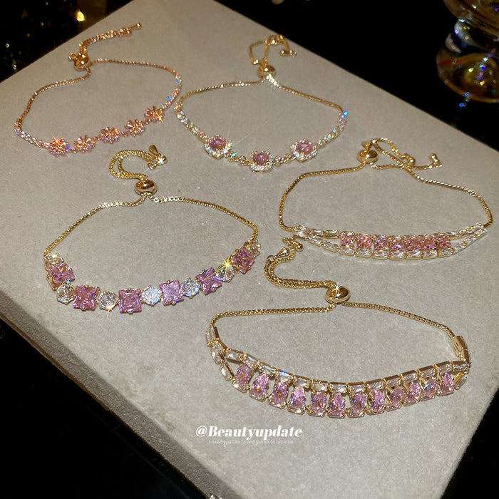 Wholesale Pink Zircon Geometric Round Pull-out Bracelet