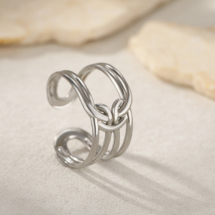 Wholesale Stainless steel ring with fashionable and minimalist style, geometric hollow opening and hand decoration ring