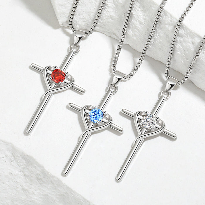 Wholesale heart-shaped stone clavicle chain  retro cold wind faith cross necklace