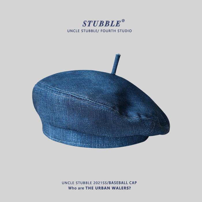 Wholesale Blue Denim Beret Girl's Painter's Hat Japanese Style Vintage Hat