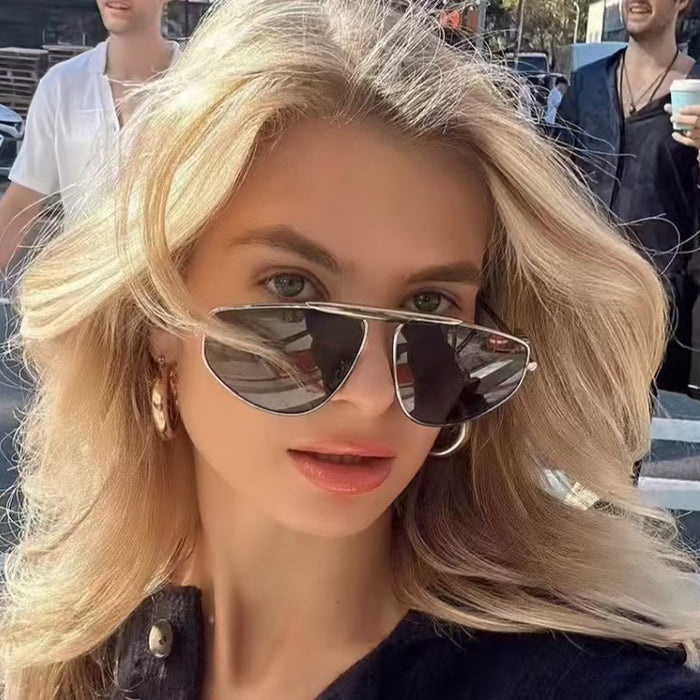 Wholesale Fashionable large frame sunglasses, metal polygonal personalized sunglasses, retro street photography, outdoor beach glasses