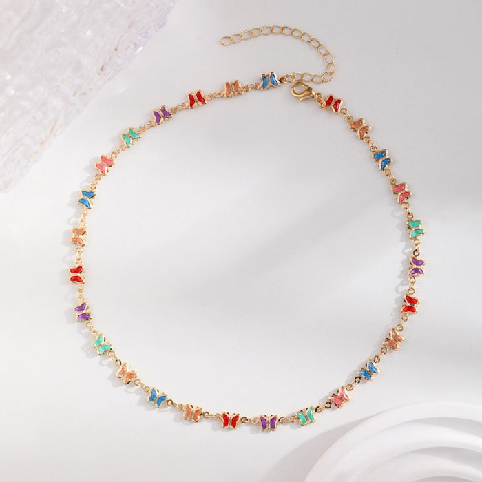 Wholesale Simple diamond inlaid butterfly necklace for women with a niche temperament, versatile color diamond collarbone chain accessory