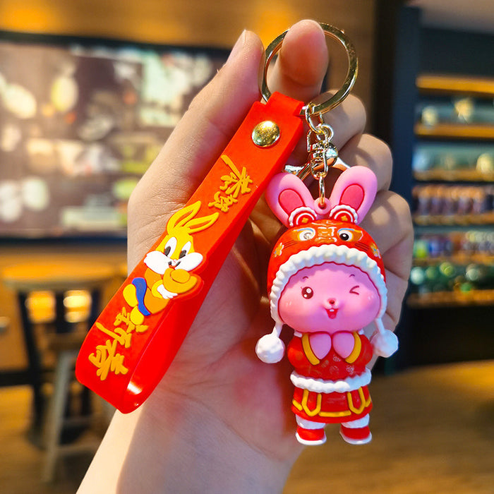 Wholesale Rubber Cartoon Rabbit Doll Three-Dimensional Keychain JDC-KC-Tingm101