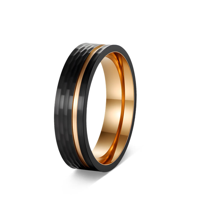 Wholesale 304 Stainless Steel Ring - Black &  Rose Gold Hammered Texture Couple Jewelry Gift