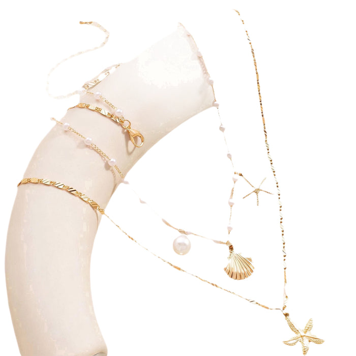 Wholesale Bohemian Starfish Shell Pendant Necklace Faux Pearl Ocean Series Beach Vacation Style
