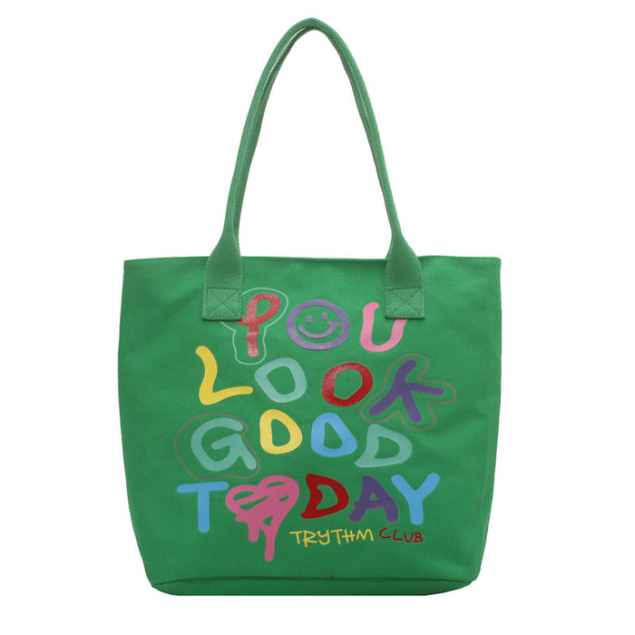 Wholesale Letter Graffiti Canvas Tote Bag  JDC-HB-YuanDuo020