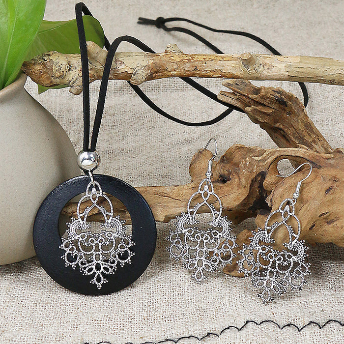 Wholesale Ethnic Geometric Antique Silver Alloy Earring Necklace Set - 4 Styles MOQ≥2