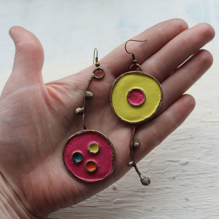 Wholesale Asymmetrical Graffiti-Style Antique Copper Earrings
