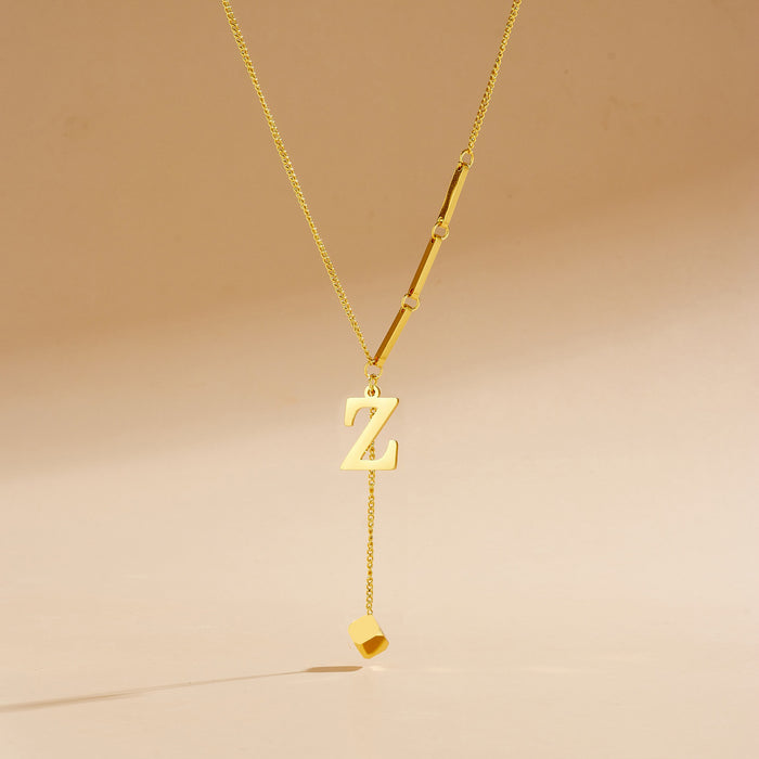 Wholesale Stainless Steel Necklace with Long  Block-Letter Tassel Pendant