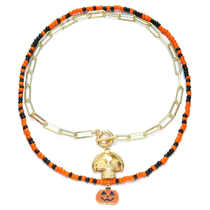 Wholesale Halloween Bead Necklace Fashion Versatile Ghost Pumpkin Bead Necklace