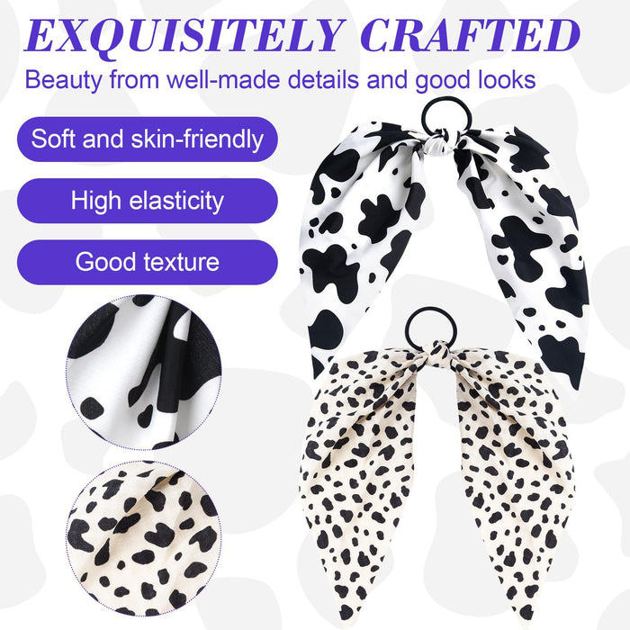 Wholesale Cow Print Hair Scrunchies Elastic Bow Ponytail Holder Hair Rope  Accessories for Curly Hair