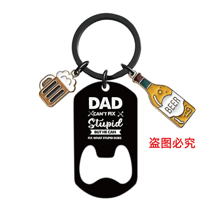 Wholesale Bottle Opener Wine Glass Father's Day Stainless Steel Keychain JDC-KC-GangGu051