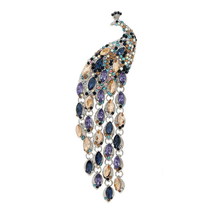 Wholesale Diamond-encrusted Peacock Corsage Long Tassel Brooches Accessories