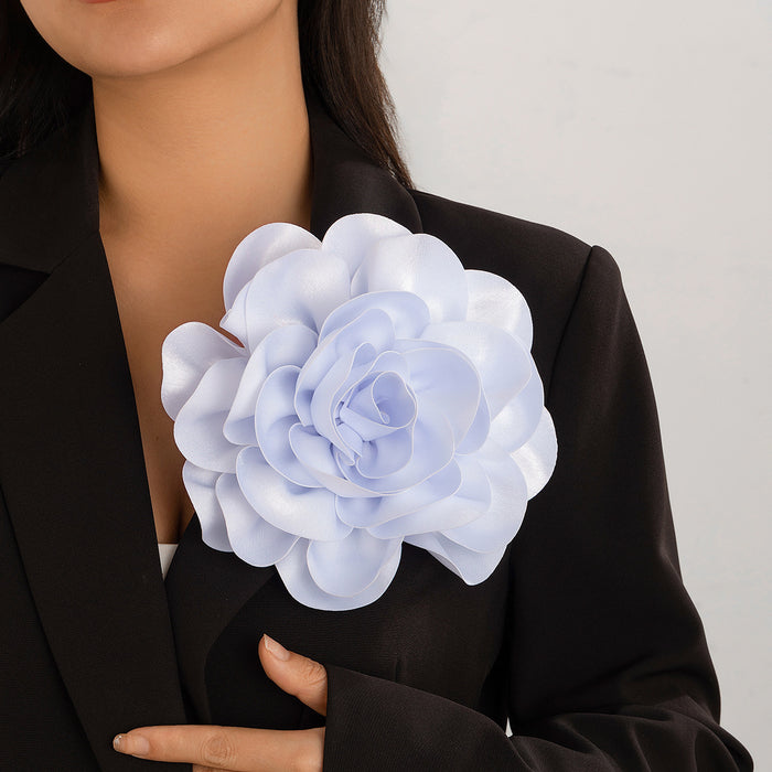 Wholesale Satin fabric exaggerated large flower brooch clip dual-use rose chest flower