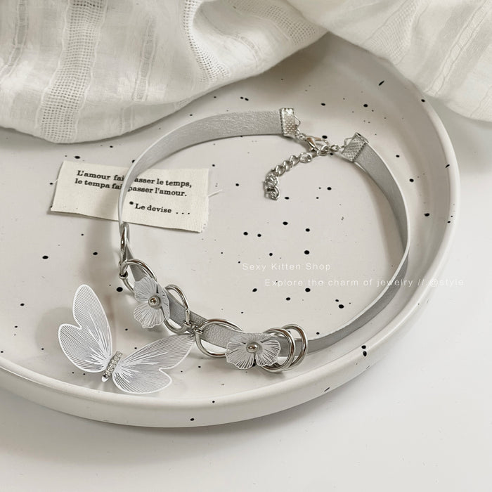 Wholesale Silver Gradient Flower Butterfly Collar Necklace