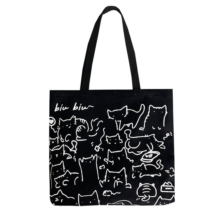 Wholesale Cute Animal Hand-painted Illustration Shoulder Bag School Bag Literary Retro Large Capacity Canvas Bag