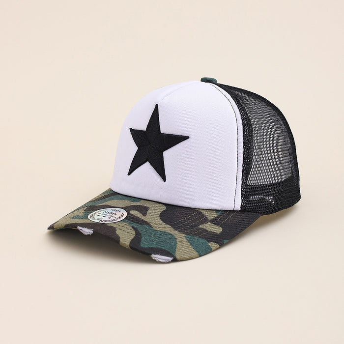 Wholesale Five-pointed star three-dimensional embroidery baseball cap outdoor sports sun protection breathable back mesh peaked cap