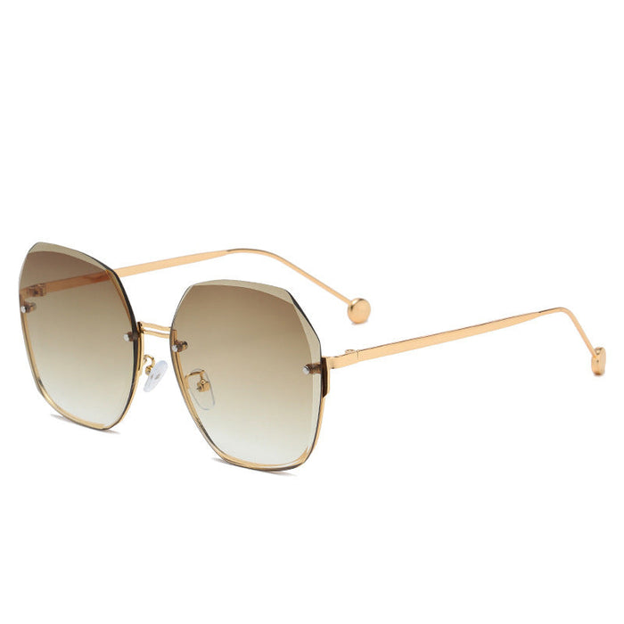 Wholesale Trendy Frameless Irregular Pc Sunglasses Pink Lens Gold Frame  UV400 Fashion Accessory
