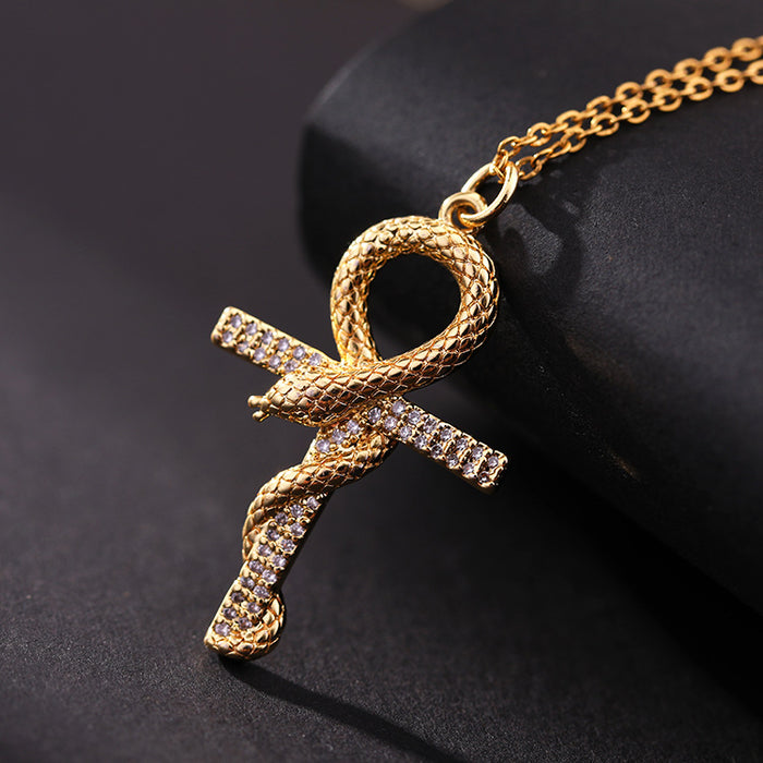 Wholesale Copper Inlaid Zircon Cross Pendant Necklace JDC-NE-ShangY035