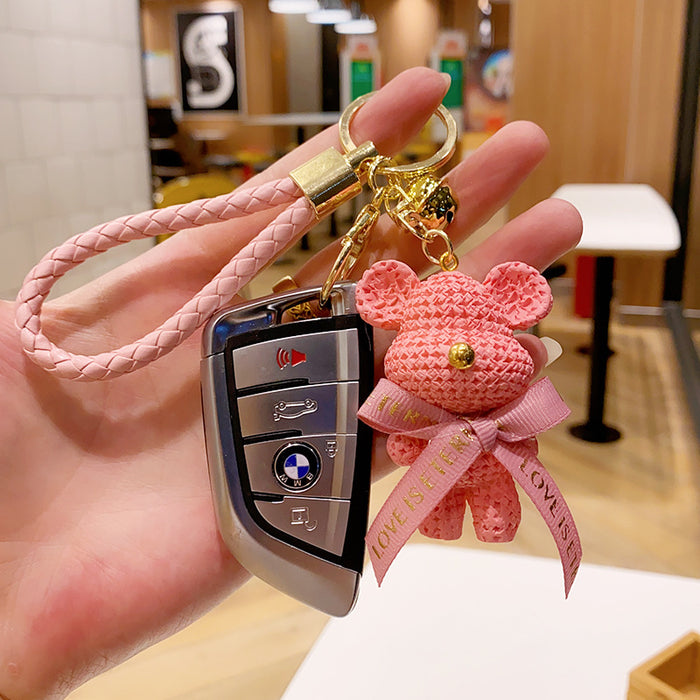 Wholesale Cartoon Resin Wool Bow Tie Bear Keychain JDC-KC-NLu017