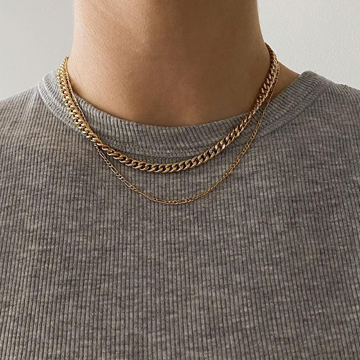 Wholesale Minimalist alloy double-layer necklace with personalized hip-hop multi-layer necklace for accessories
