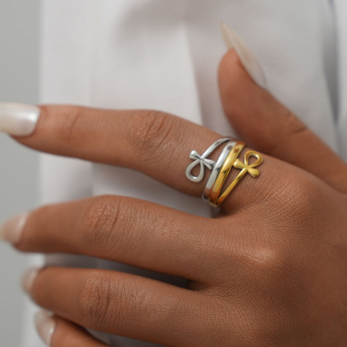 Wholesale Stainless Steel Key of Life Open Ring Simple Hand Jewelry Women