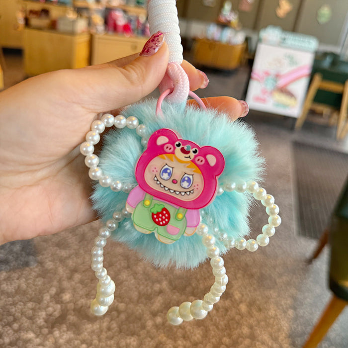 Wholesale Soft Cute Plush Pearl Bow Sweetheart Keychain Pendant Girl' s Heart Cute Sweet Bag Hanging Lanyard