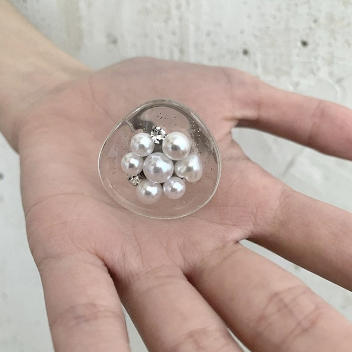 Wholesale Pearl White Three-Dimensional Flower Open Ring