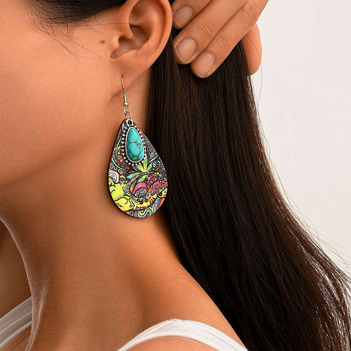 Wholesale 2pcs Retro Drop-Shaped Turquoise Earrings