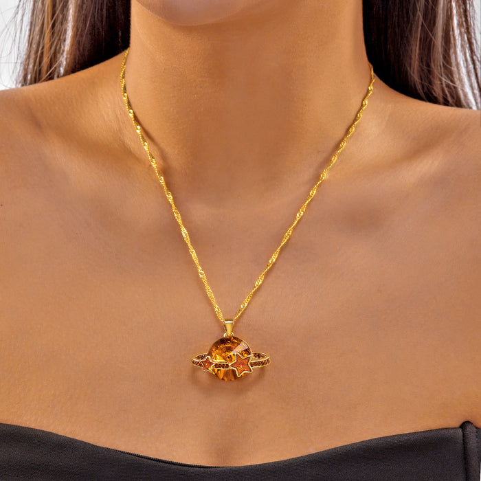 Wholesale Creative colorful planet and star-shaped rhinestone choker necklace for women.