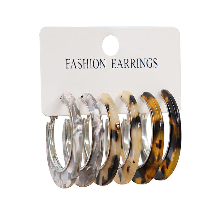 Wholesale Acetic acid sheet C-shaped circular earrings for women, geometric 3 pairs earring set