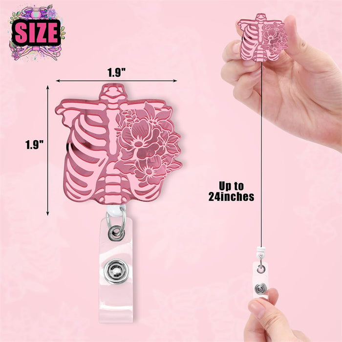 Wholesale Acrylic Pink Skull Retractable Name Tag ID Buckle JDC-KC-XinH012