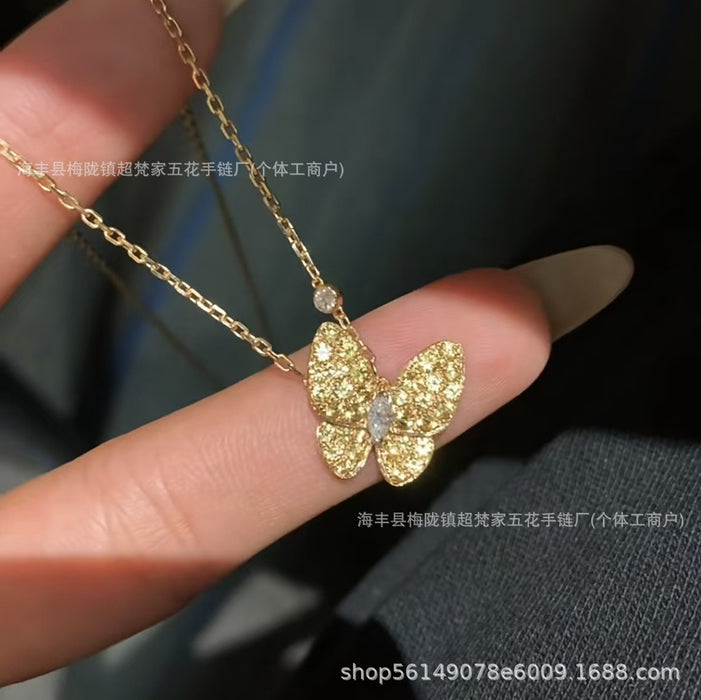 Wholesale Layering Butterfly Pendant Necklace Gold Plated White Shell Copper