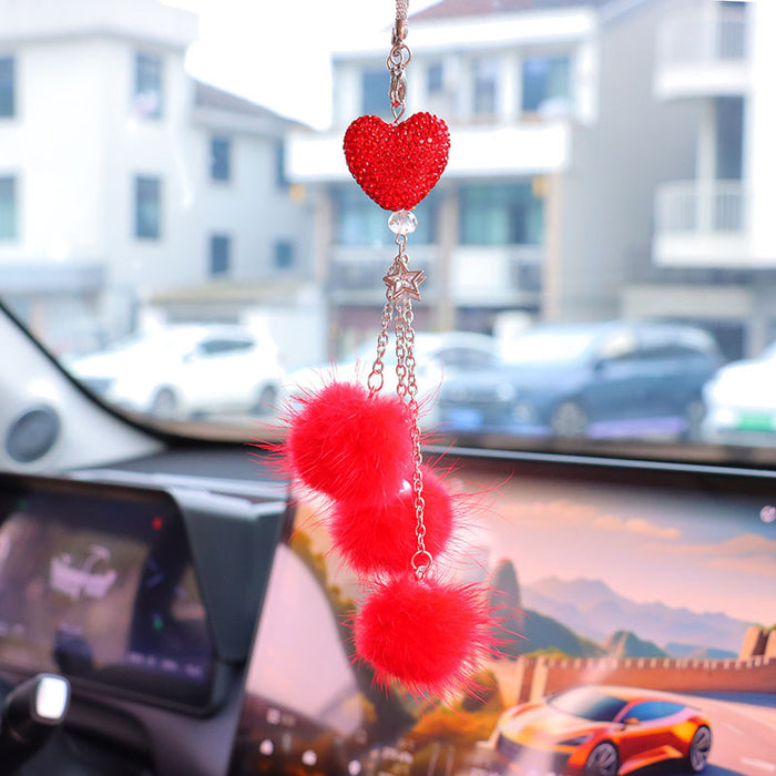 Wholesale Pink Plush Fur Ball Car Pendant Heart Design Car Interior Decoration
