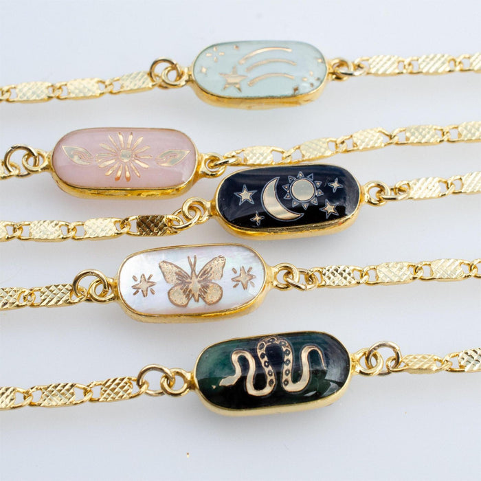 Wholesale Natural Stone Gem Necklace Butterfly Star Moon Love Snake Flower Planet Bracelet