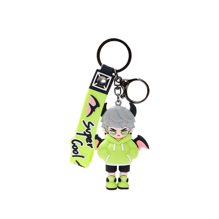 Wholesale PVC Cool Demon Boy Cartoon Keychain With Lanyard Trendy Bag Charm For Backpack Car Key Accessory Boutique Gift