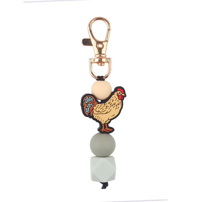 Wholesale Santa Cartoon Rooster Silicone Beaded Keychain JDC-KC-GuangTian031