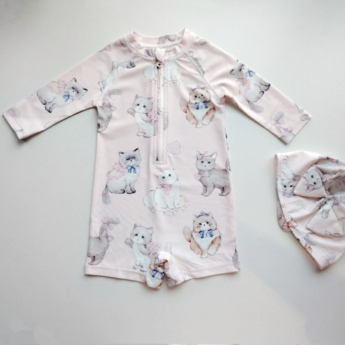 Wholesale Children's long sleeved one-piece swimsuit, sunscreen, antibacterial, chlorine resistant, girls' beach swimsuit, princess swimsuit