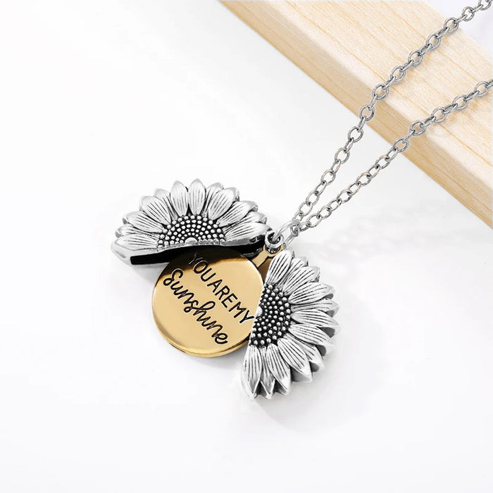 Wholesale  jewelry flower alloy  sunflower lettering pendant necklace