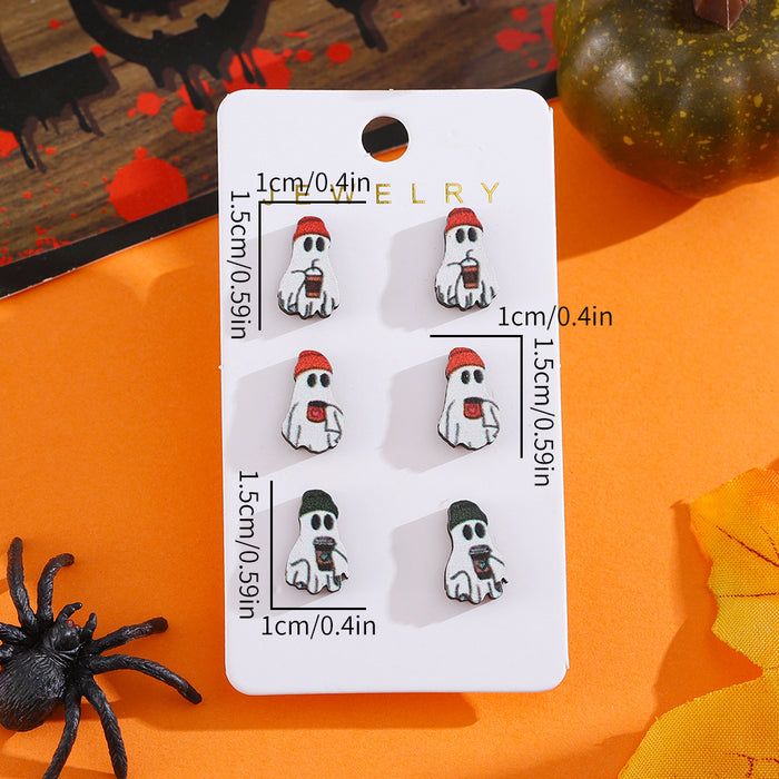 Wholesale  Coffee Ghost Earring Set Wooden  Party Earrings Earrings Holiday Gift