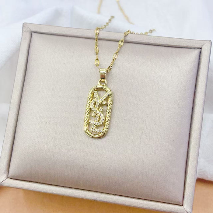 Wholesale Square Letter Pendan Elegant Clavicle Necklaces