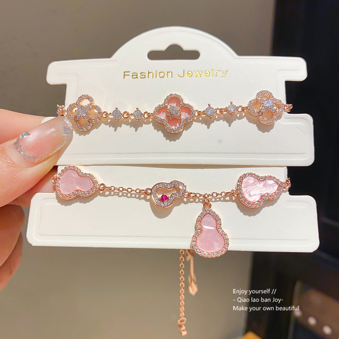Wholesale Rhinestone Flower Adjustable Bracelet Copper Gold Pink Jewelry Accessory